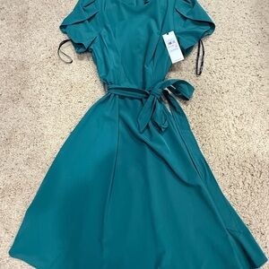 Calvin Klein Teal Midi Dress with Tie Waist